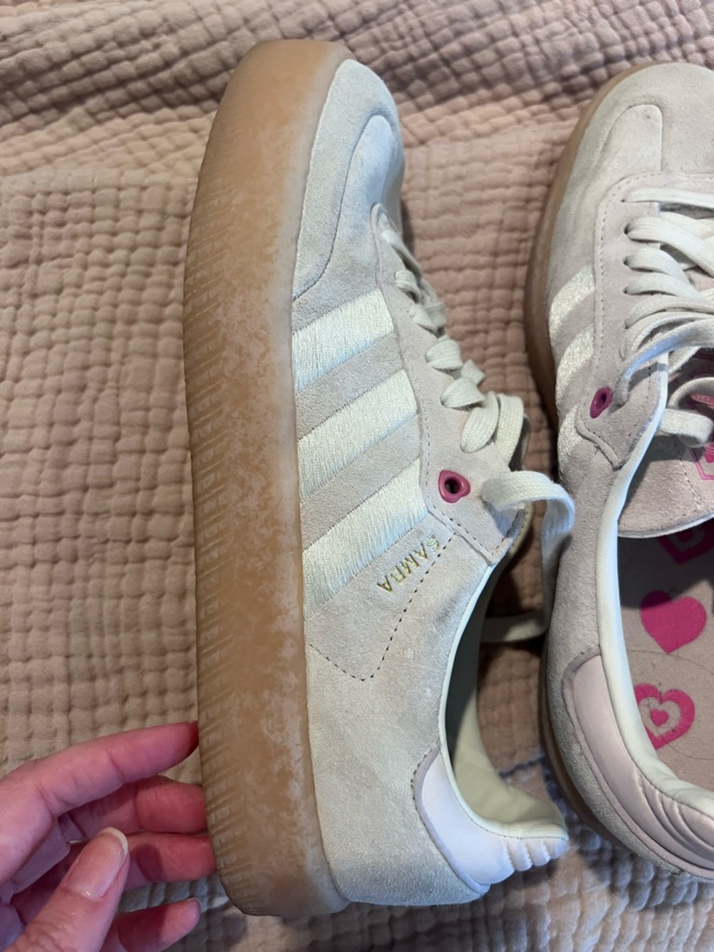 adidas Samba Suede Sneakers - Cream with Pink Accents - Picture 9 of 14
